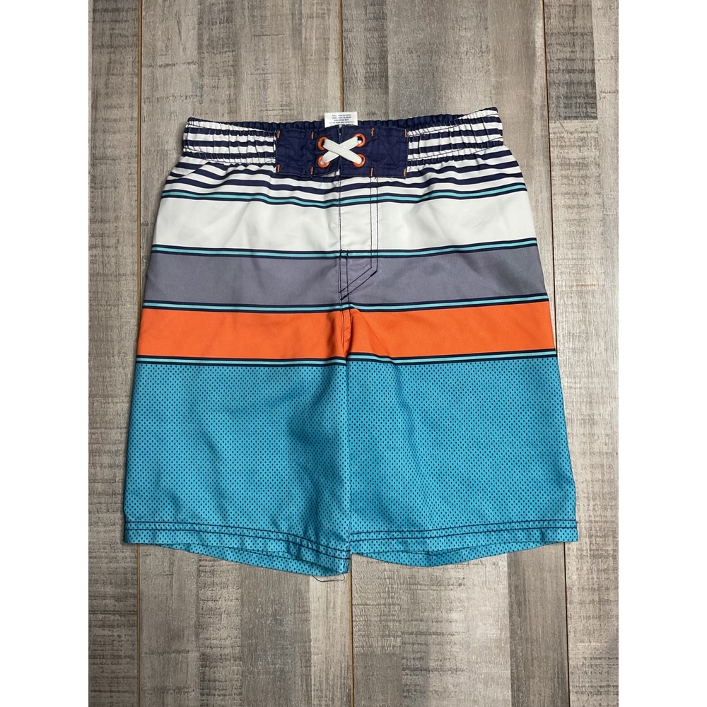 Cherokee Boys Blue Orange Striped Swim Trunks Board Shorts Size Small 6/7